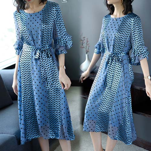 【韓國KW】(預購) L-2XL 桑蠶絲點點璀璨洋裝