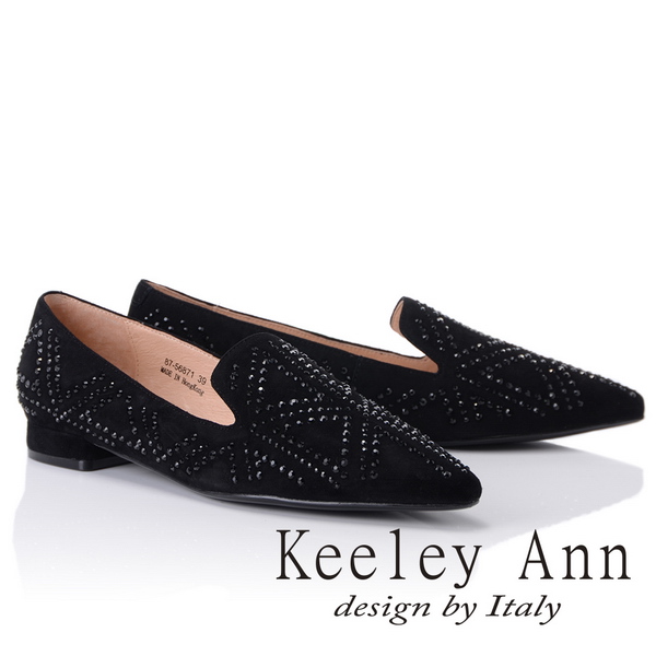 Keeley Ann簡約美學-大方滿鑽U型樂福鞋(黑色875687110-Ann系列)