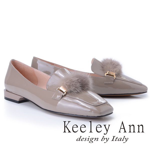 Keeley Ann都會美感~貂毛方頭全真皮樂福鞋(奶茶色875772235-Ann系列)
