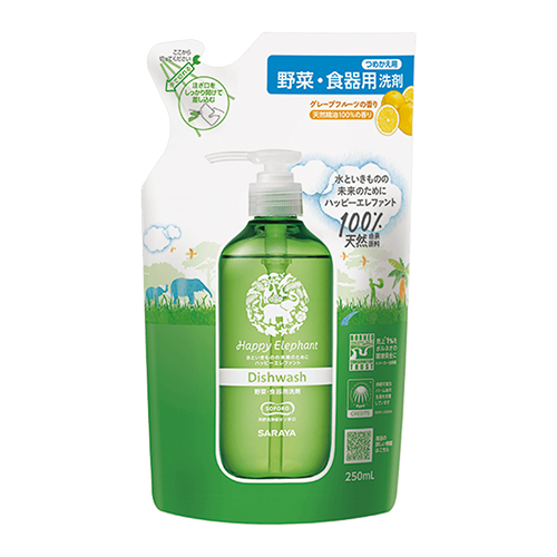 買一送一【日本SARAYA】Happy Elephant 無添加蔬果餐盤洗碗精補充包250ml-柚香
