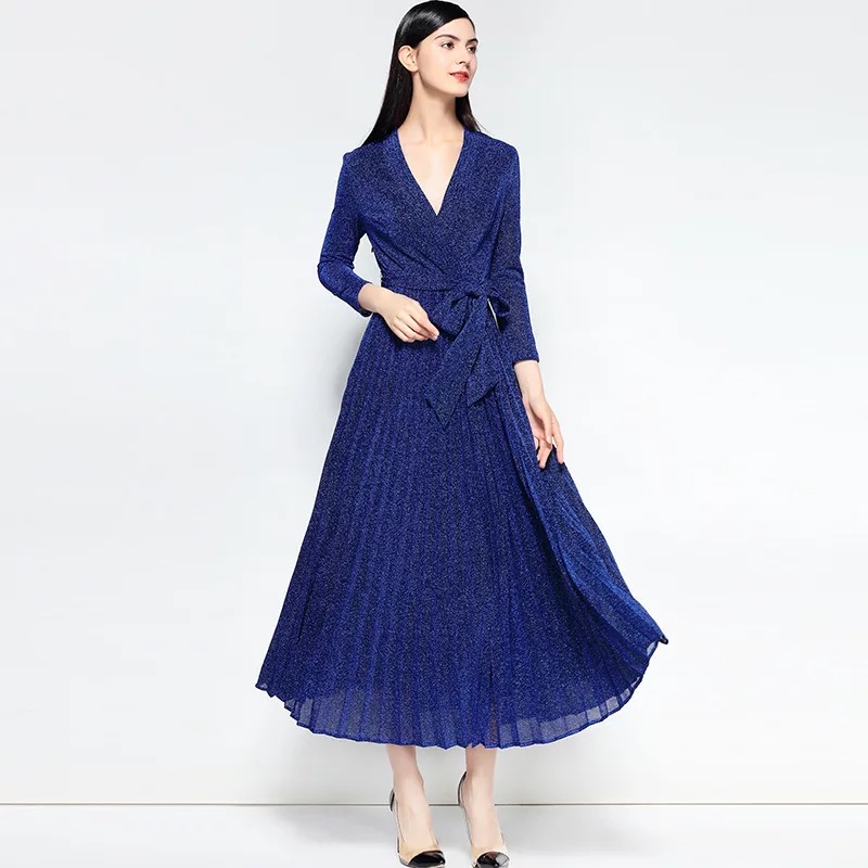 Olivia奧莉精品 深V領腰帶百摺裙洋裝 S~XL 洋裝 百摺裙 連身裙 禮服 伴娘服 媽媽裝