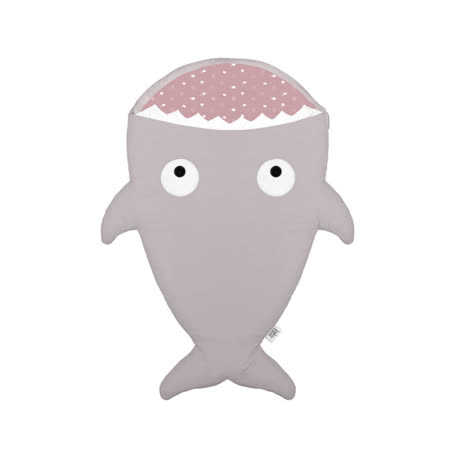 【西班牙製】鯊魚咬一口BabyBites純棉兒童多功能睡袋-卡其灰 粉底
