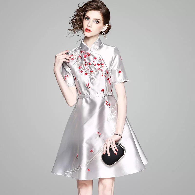 Olivia奧莉精品 東方優雅短版修身洋裝 S~XL 洋裝 中國風 連身裙 禮服 伴娘服 媽媽裝