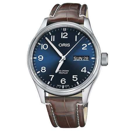 Oris豪利時 Big Crown 日曆星期機械錶-藍x咖啡色錶帶/45mm 0175276984065-0712272FC