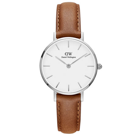 DW Daniel Wellington 經典皇家杜倫淺棕色皮帶石英腕錶-銀框/28mm(DW00100240)