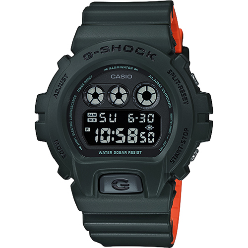 CASIO 卡西歐 G-SHOCK 霧面坦克手錶-墨綠x橘 DW-6900LU-3DR / DW-6900LU-3