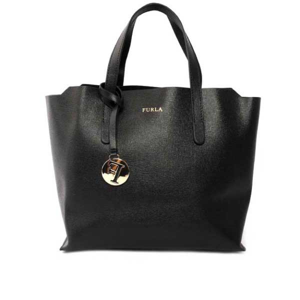 【FURLA】素面皮革手提包(小)(黑)