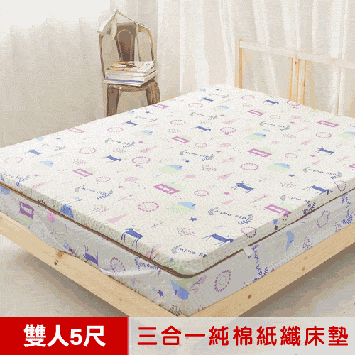 【米夢家居】夢想家園-MIT冬夏兩用純棉+紙纖三合一高支撐記憶床墊-雙人5尺(白日夢)