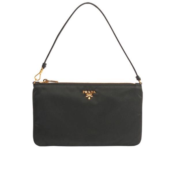 【PRADA】金字尼龍扁款手提/肩背包(黑色)