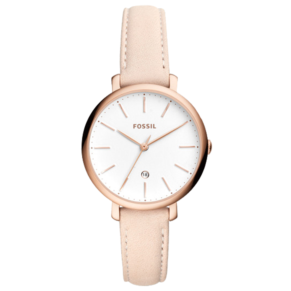 FOSSIL 文青指針女錶 皮革錶帶 白色錶面 日期顯示ES4369