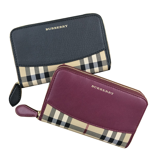 BURBERRY 經典格紋拼接拉鍊皮夾 中夾