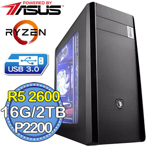華碩B450平台【嵐月水墨】Ryzen六核 P2000-5G繪圖獨顯 2TB效能電腦