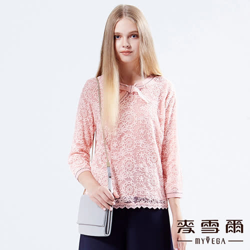 【麥雪爾】甜美蕾絲壓線蝴蝶結針織上衣