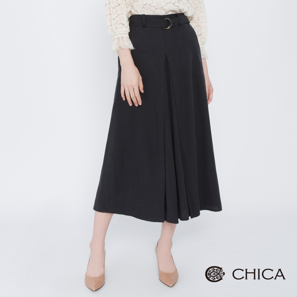 CHICA 絕美風範扣環綁帶打褶寬褲(2色)