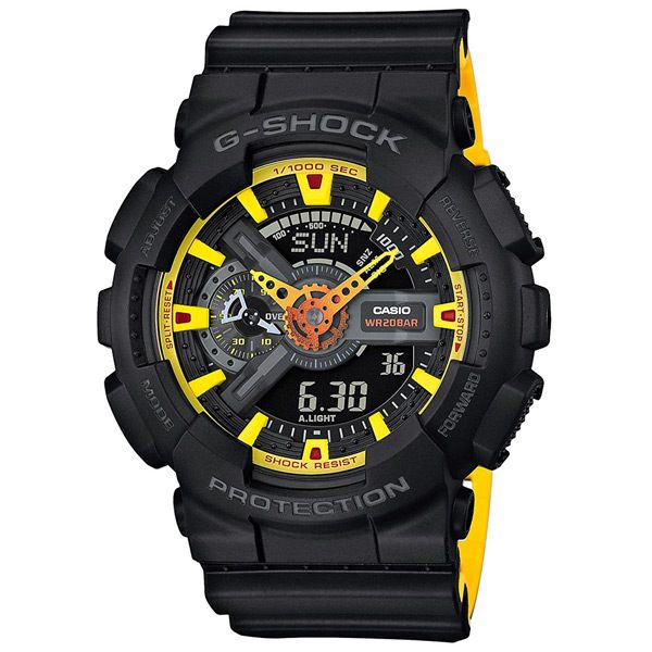 CASIO G-SHOCK 超重型戰機雙顯運動錶-黑x黃-GA-110BY-1ADR
