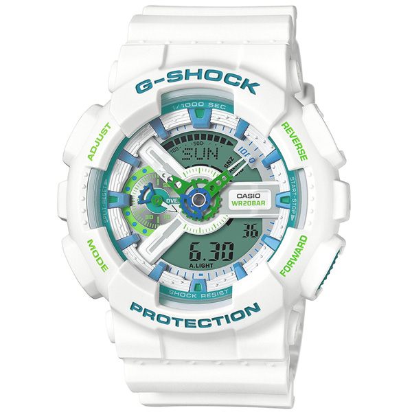 CASIO G-SHOCK 超重型戰機雙顯運動錶-白-GA-110WG-7ADR