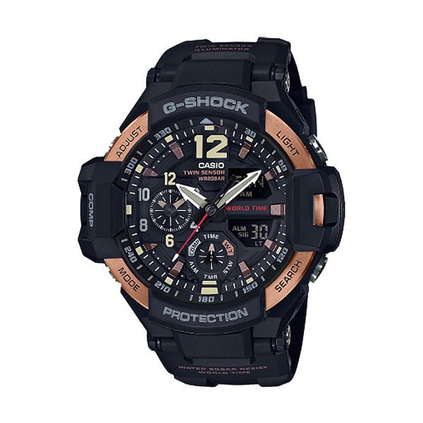 CASIO G-SHOCK系列 席捲極限探險家時尚運動錶-黑色X玫瑰金-GA-1100RG-1ADR