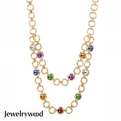 Jewelrywood 繽紛復古金雙圈項鍊
