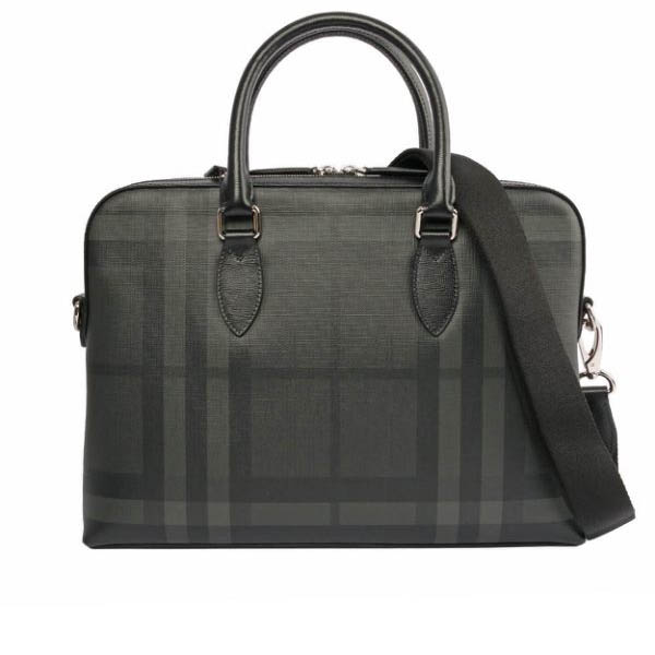【BURBERRY】The Barrow London格紋公事包(碳黑)
