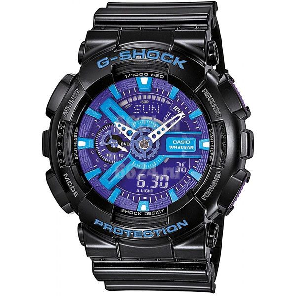 CASIO G-SHOCK 超重型戰機雙顯運動錶-黑X藍-GA-110HC-1ADR