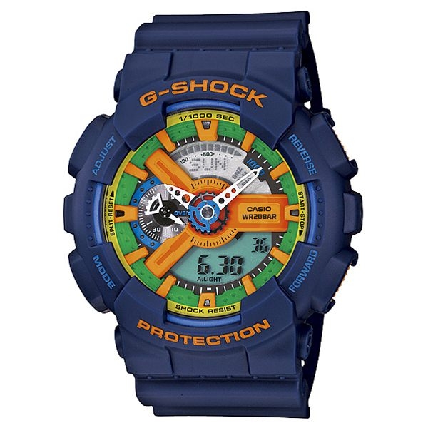 CASIO G-SHOCK 超重型戰機雙顯運動錶-藍-GA-110FC-2ADR