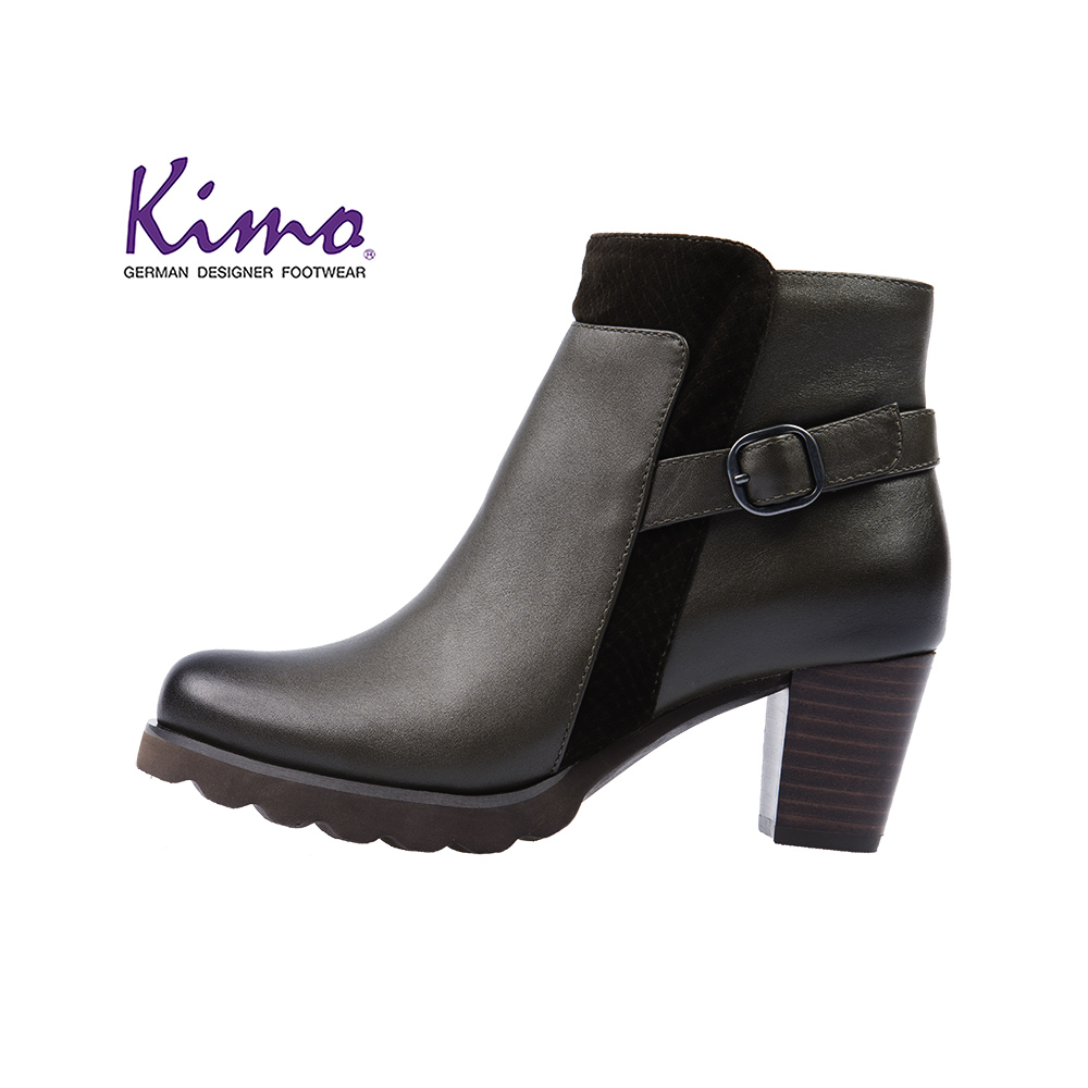 【Kimo 德國手工氣墊鞋】率性都市風牛皮彈性中筒靴(叢林綠K18WF140041)