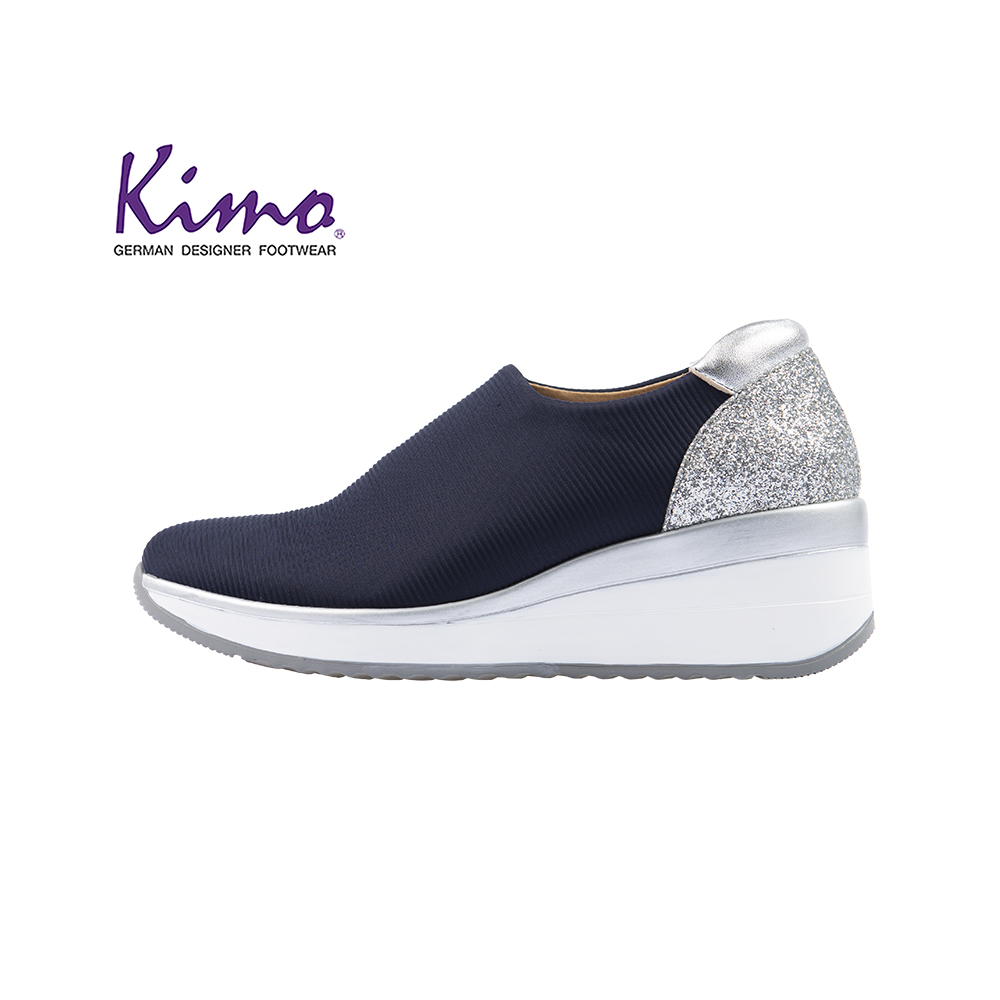 【Kimo 德國品牌健康鞋】《下殺.破天荒》華麗鑽感彈性萊卡舒適墊高休閒鞋(英倫藍K18WF148016)