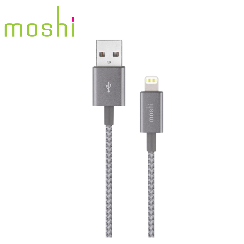 Moshi Integra™強韌系列Lightning to USB-A 耐用編織充電/傳輸線 鈦灰(1.2 m)