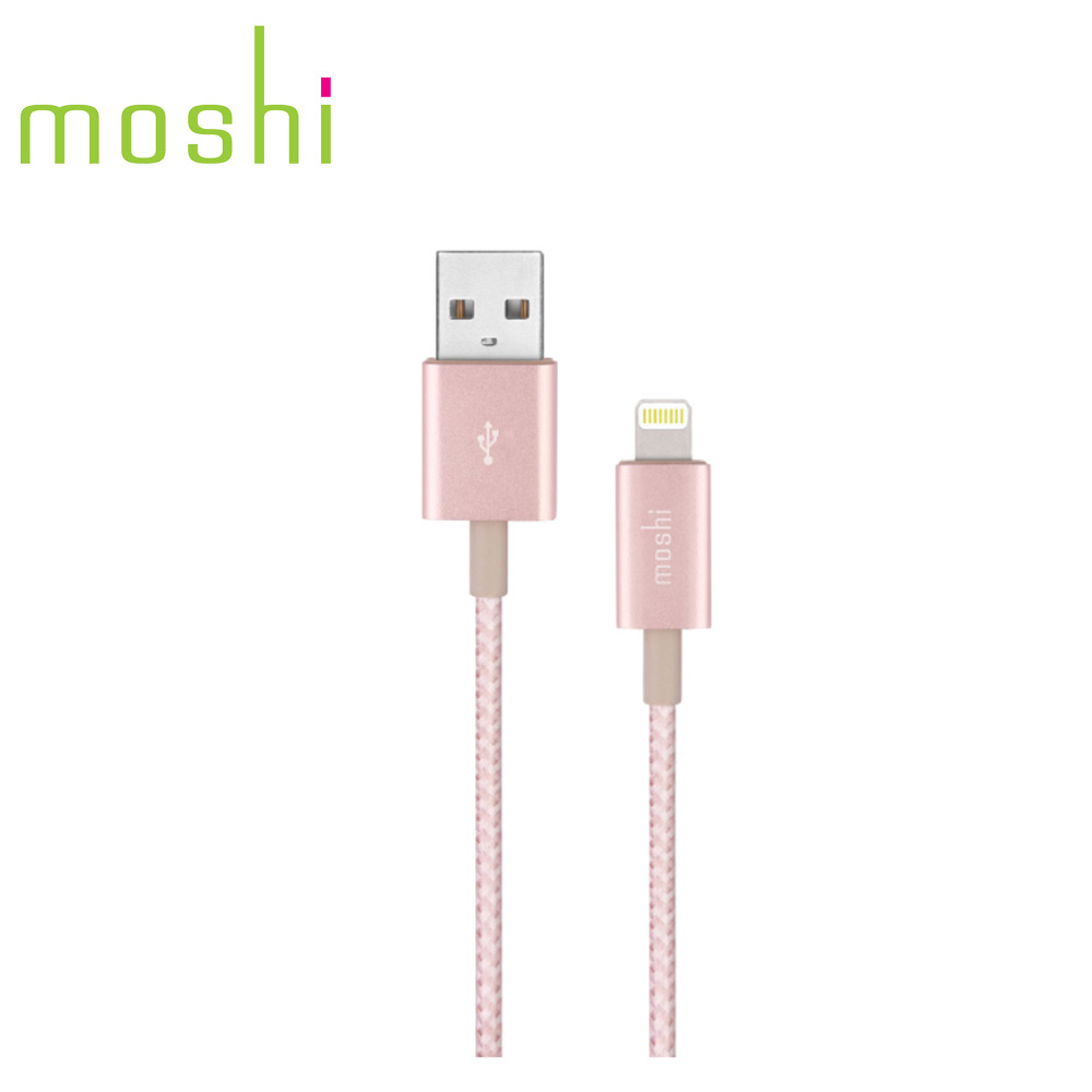 Moshi Integra™強韌系列Lightning to USB-A 耐用編織充電/傳輸線 玫瑰粉金(1.2 m)