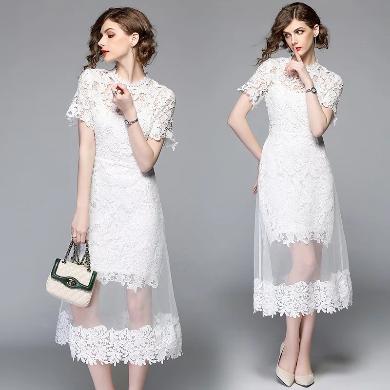 Olivia奧莉精品 希臘女神浪漫蕾絲透視洋裝 S~2XL 蕾絲 網紗 洋裝 連身裙 禮服 伴娘服 媽媽裝