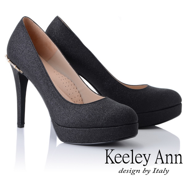 Keeley Ann高雅出眾~雅緻寶石點綴真皮軟墊新娘晚宴高跟鞋(黑色885063210)
