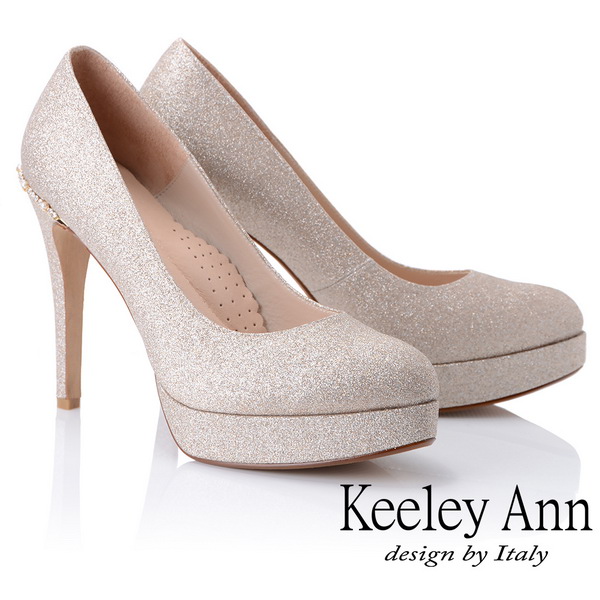 Keeley Ann高雅出眾~雅緻寶石點綴真皮軟墊新娘晚宴高跟鞋(金色885063237)