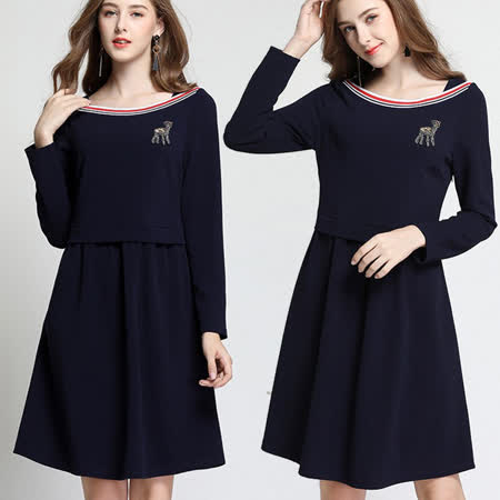【麗質達人】6233黑色長袖洋裝(L-5XL)