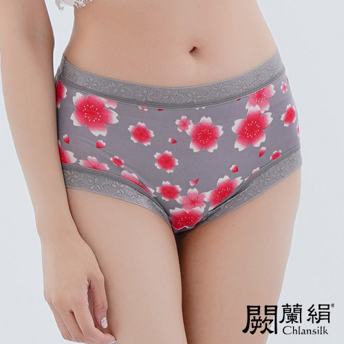 【Chlansilk闕蘭絹】日系櫻花100%蠶絲女內褲-88111(灰)