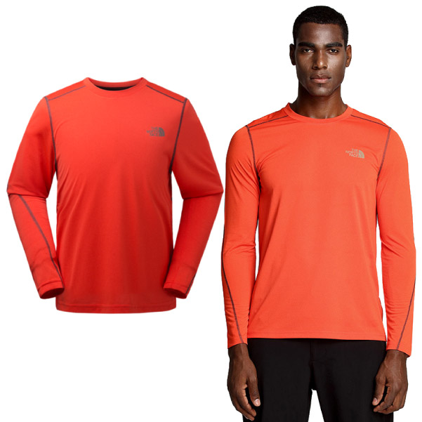 【美國 The North Face】男款 FlashDry 閃電吸濕快乾防臭長袖排汗衣.圓領T恤.機能性纖維運動衫/柔軟好穿可機洗/3RGG 磚紅 N