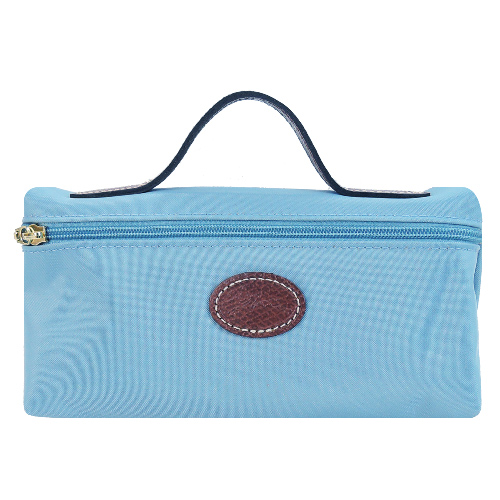 LONGCHAMP Le Pliage 系列牛皮logo帆布化妝包(極地色)