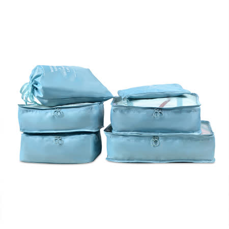 PUSH!旅遊用品旅行收納袋行李箱衣物整理收納包袋套裝(6件套雅緻型)天藍色S55-1