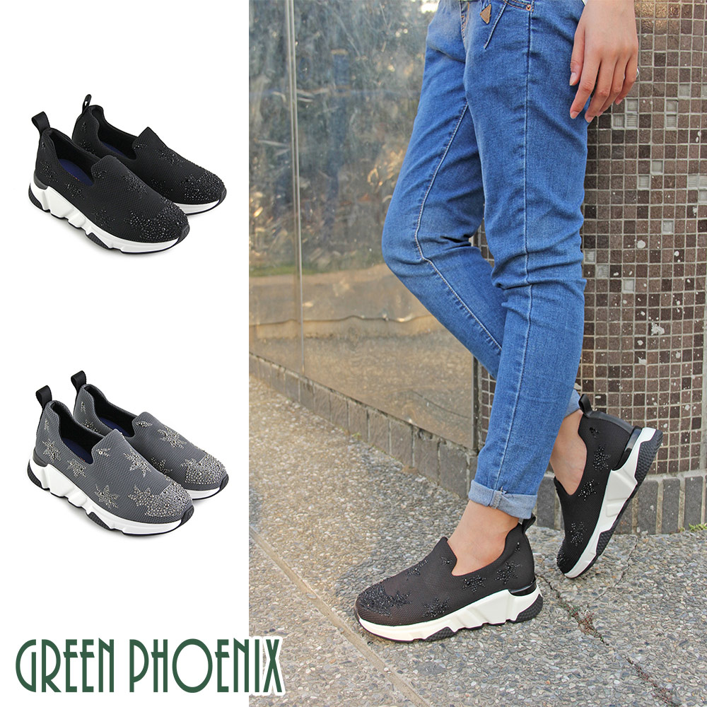 【GREEN PHOENIX】國際精品燙鑽星星圖案日本網布休閒鞋