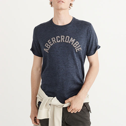 A&F麋鹿Abercrombie&Fitch 經典刺繡文字舒適材質短袖T恤-深藍色 123-238-2225-200
