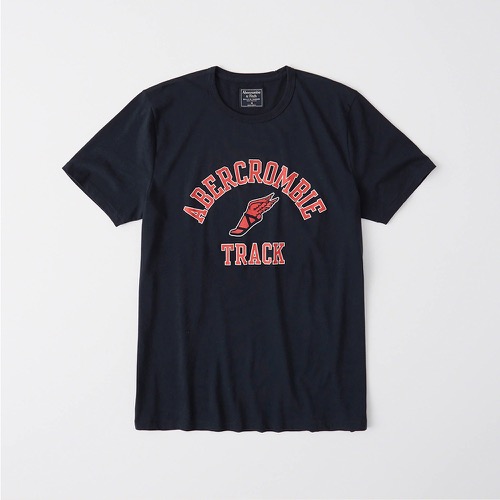 A&F麋鹿Abercrombie&Fitch 經典文字印刷圖案設計短袖T恤-深藍色 123-238-2387-200