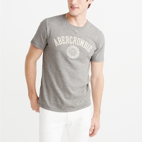 A&F麋鹿Abercrombie&Fitch 經典刺繡文字徽章設計短袖T恤-白色 123-238-2395-120