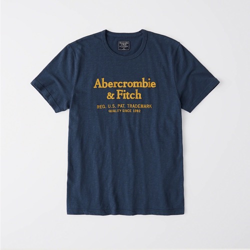 A&F麋鹿Abercrombie&Fitch 經典刺繡文字短袖T恤-藍色 123-238-2404-220