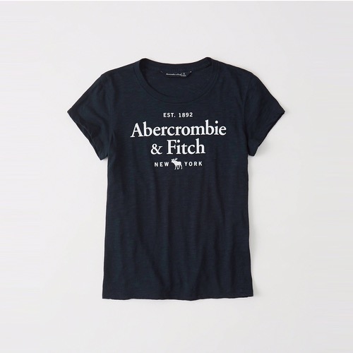 A&F麋鹿Abercrombie&Fitch 經典印刷文字大麋鹿短袖T恤(女)-深藍色 157-576-0027-200
