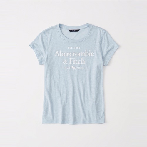 A&F麋鹿Abercrombie&Fitch 經典印刷文字大麋鹿短袖T恤(女)-水藍色 157-576-0027-210