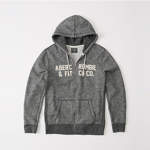 A&F麋鹿Abercrombie&Fitch 經典刺繡文字連帽外套-灰色 122-232-0768-122