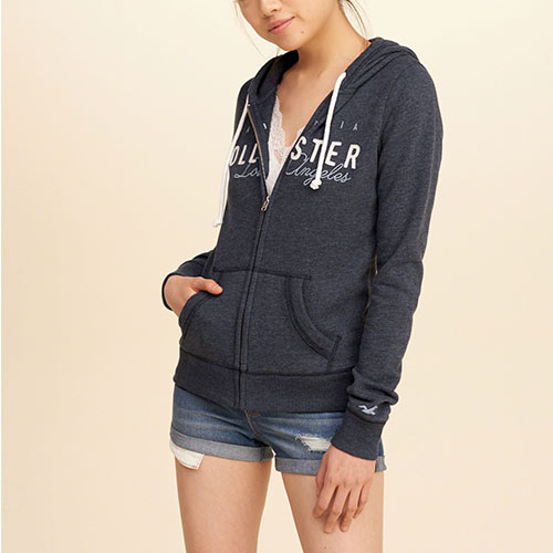 Hollister 海鷗 經典草寫文字設計連帽外套(女)-深藍色 352-524-0169-200