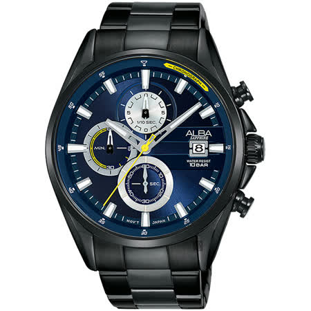 ALBA雅柏 年輕世代計時手錶-藍x鍍黑/43mm VD57-X136SD(AM3601X1)