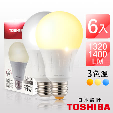 TOSHIBA 東芝11W
LED燈泡廣角型(6入)