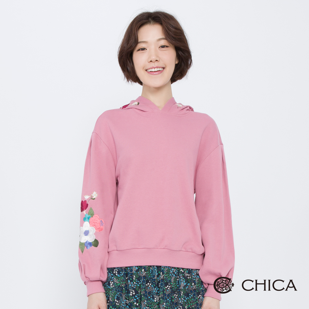 CHICA 花言鳥語艷彩刺繡連帽衛衣(3色)