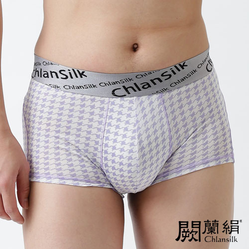 【Chlansilk闕蘭絹】100%蠶絲時尚千鳥白廠絲男平口褲(XL)-紫